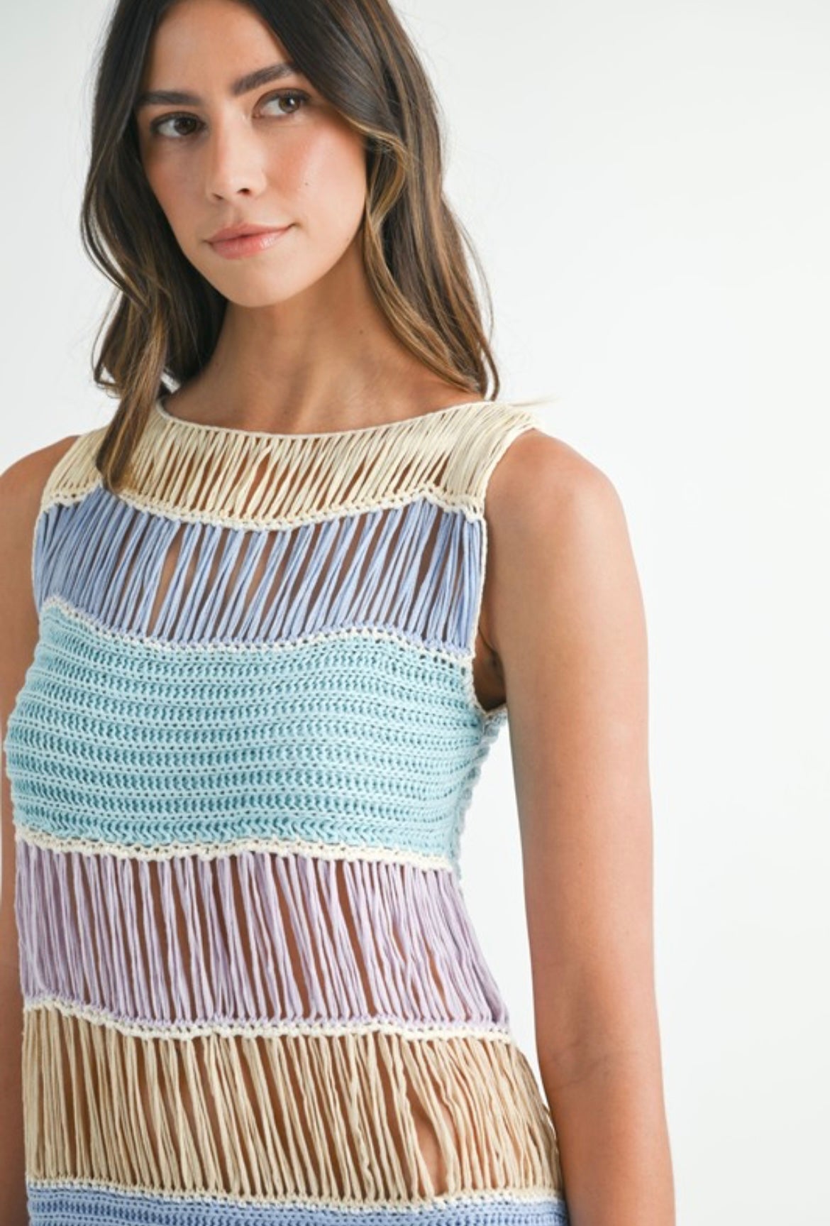Fringed Crochet Dress in Blue