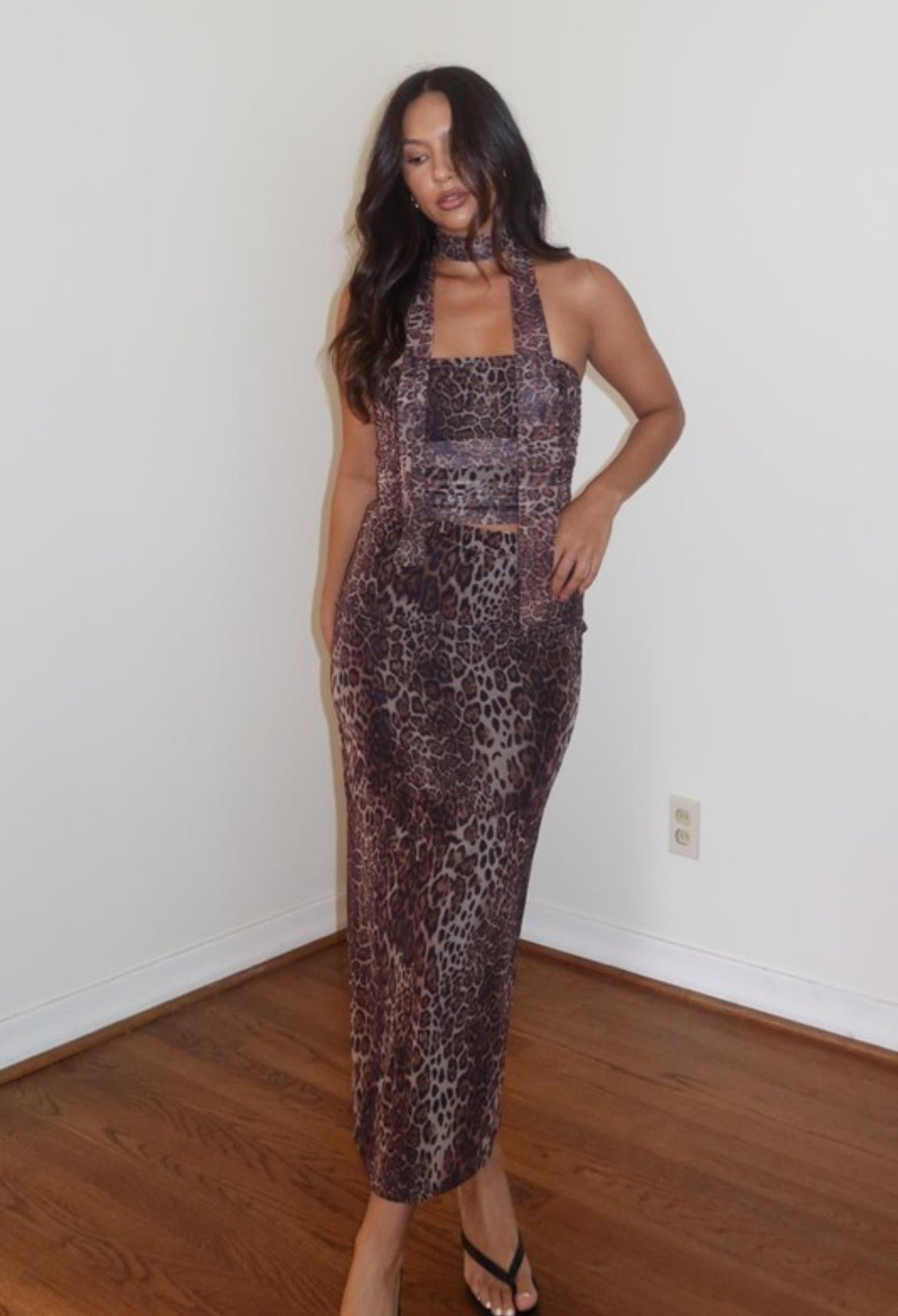 Animal Print Strapless Top and Skirt Set