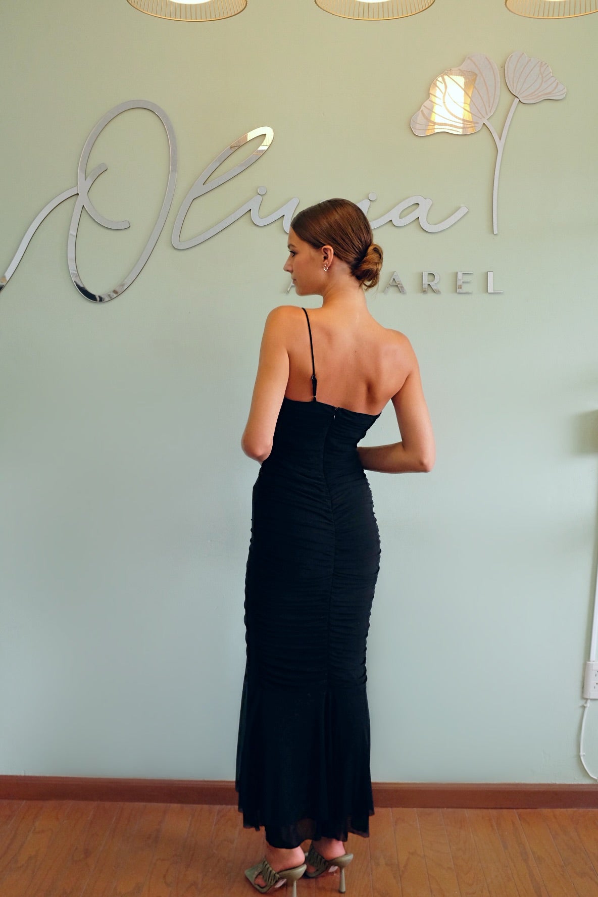One Shoulder Ruched Dress in Black