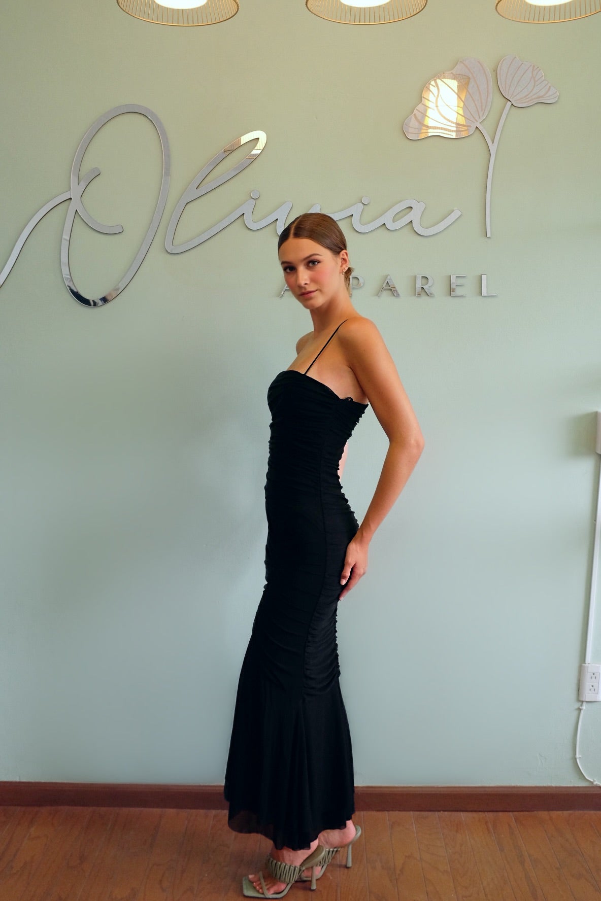 One Shoulder Ruched Dress in Black