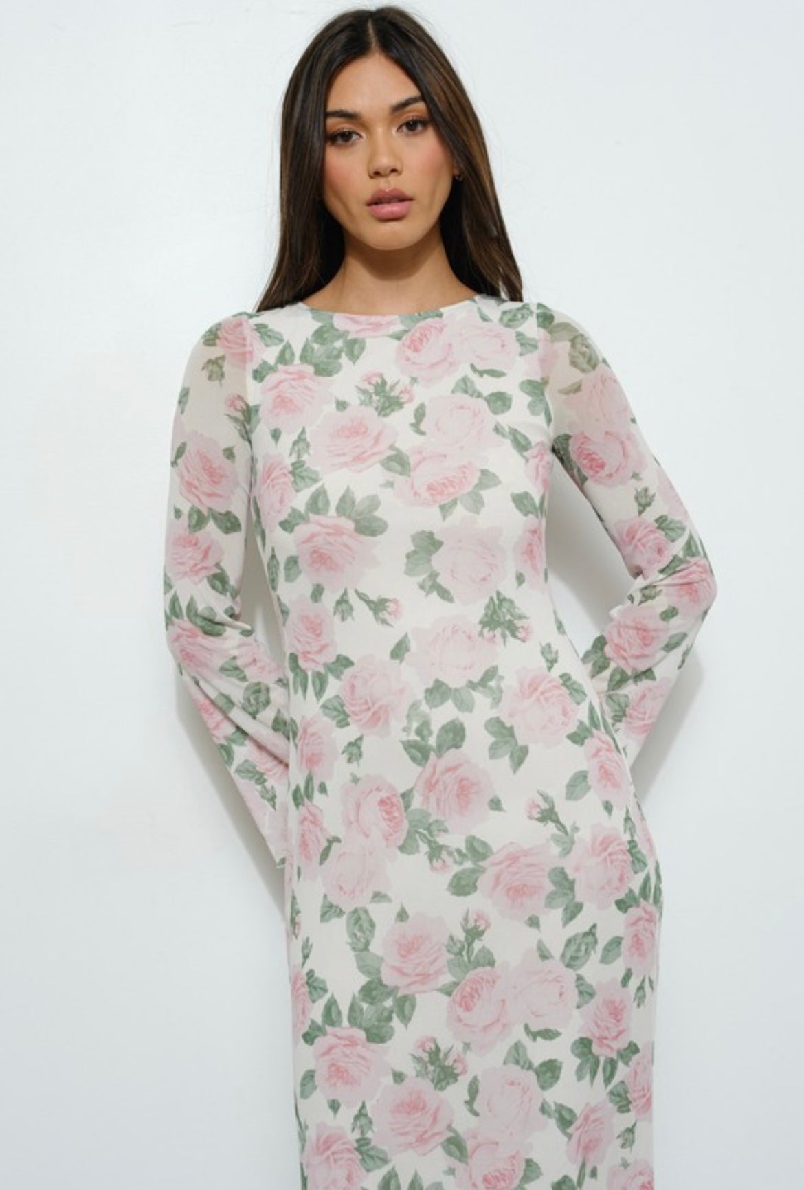 Pink Flower Long Sleeve Dress