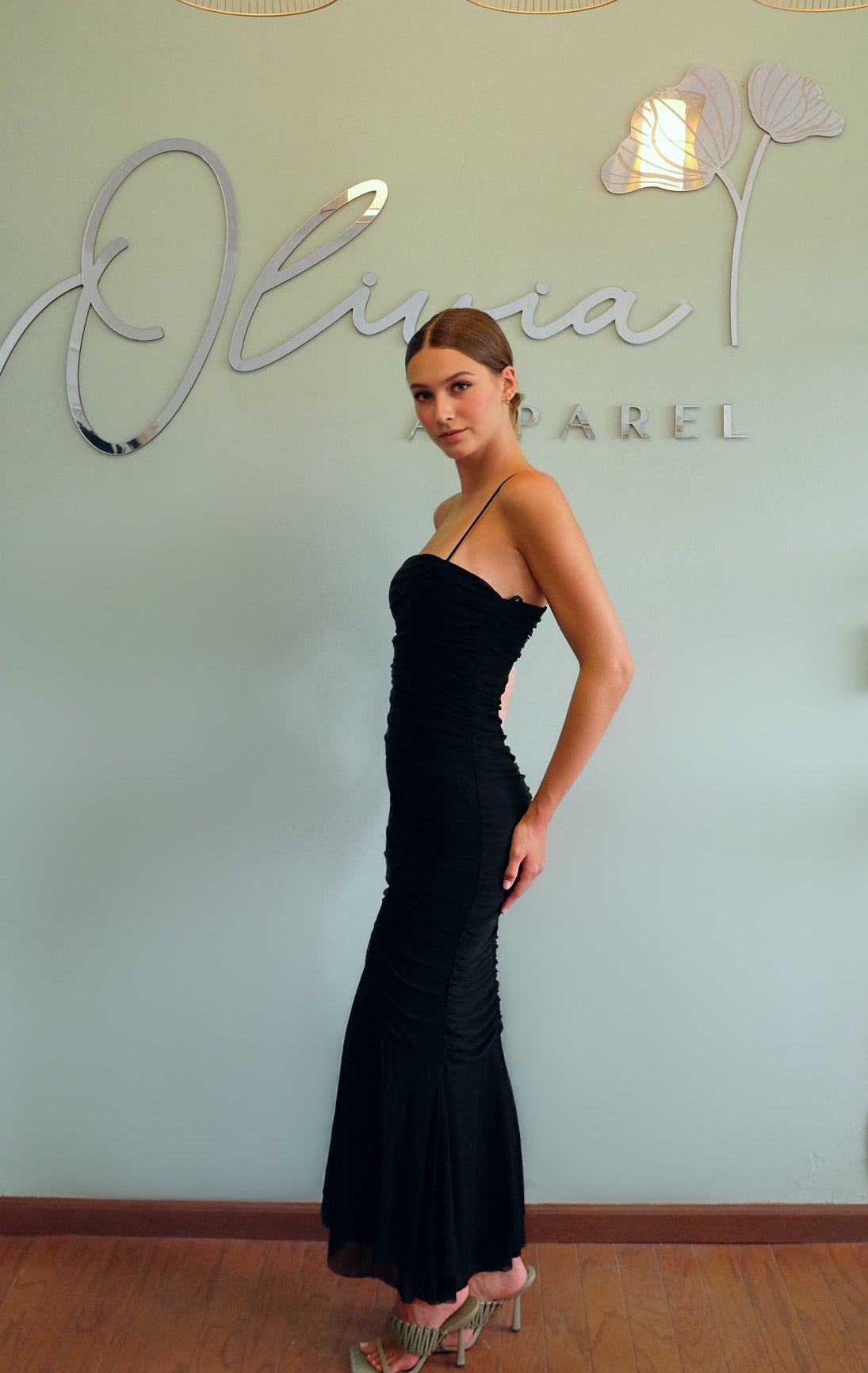 One Shoulder Ruched Dress in Black