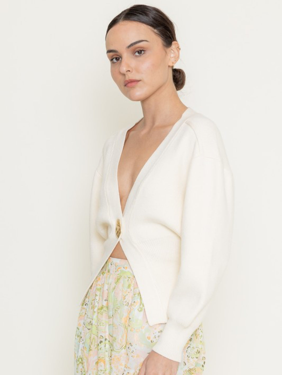 Gold Button Sweater in Cream