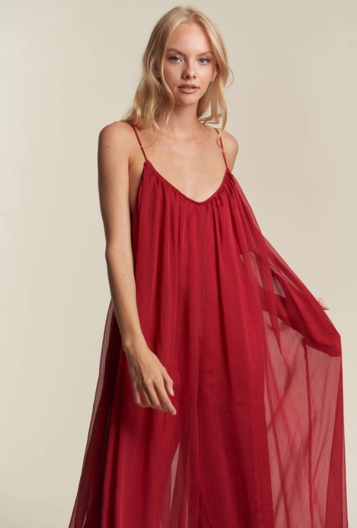 Flowy Chiffon Dress in Wine