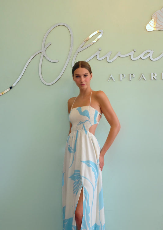 Tropical Open Back Maxi Dress
