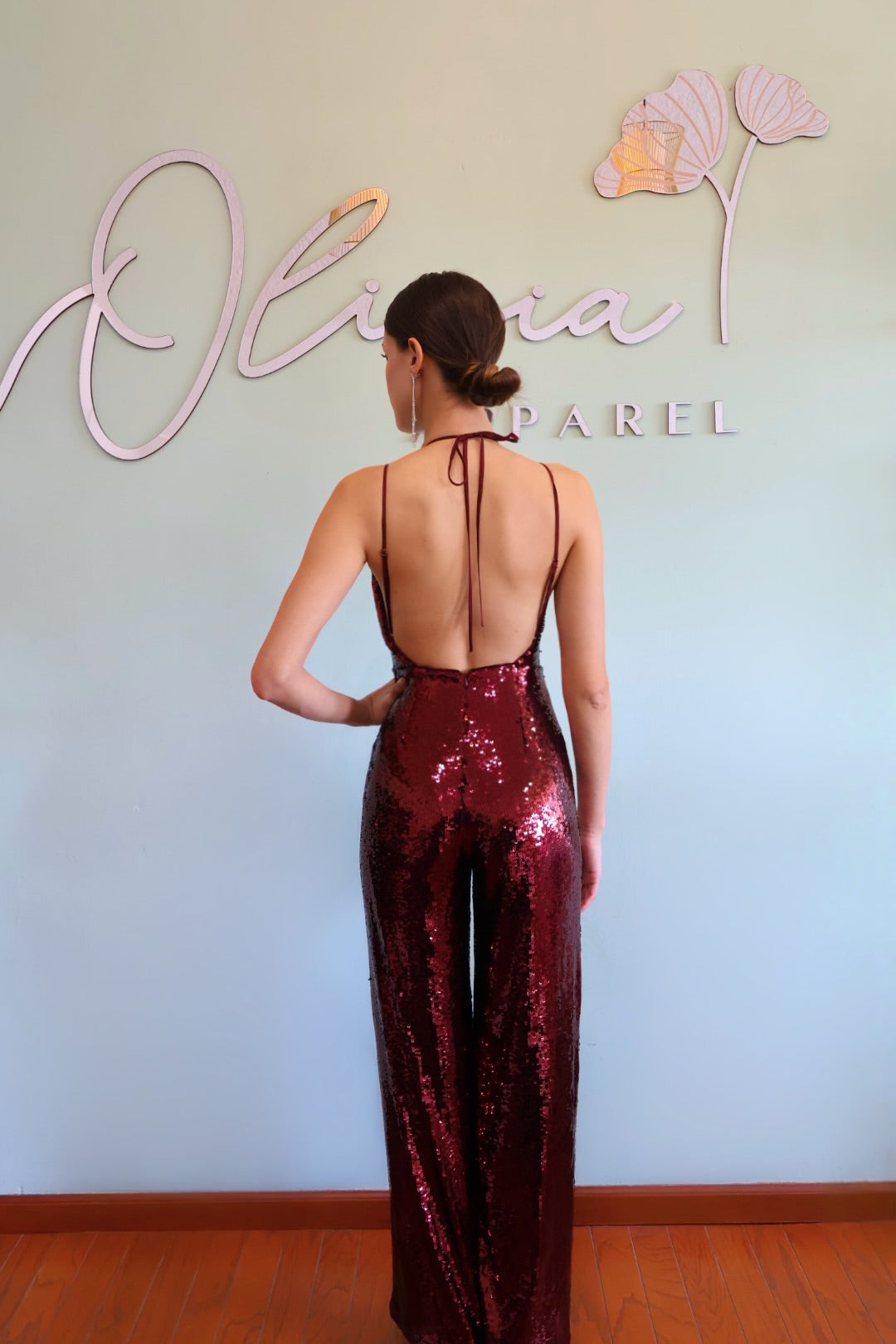Sequin Jumpsuit in Burgundy