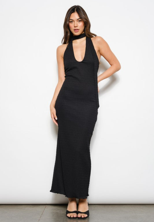 Mock Neck Knit Dress in Black