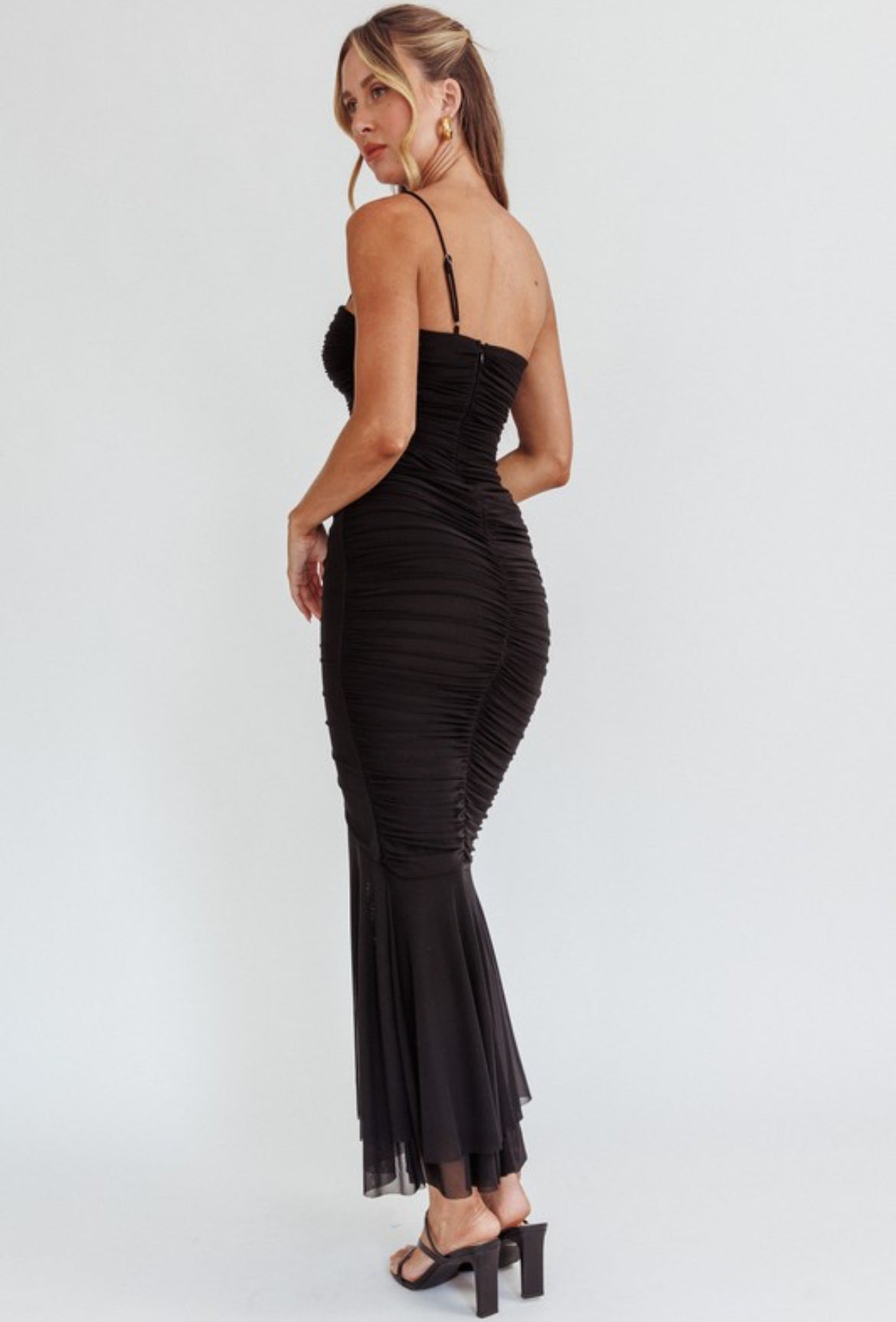 One Shoulder Ruched Dress in Black