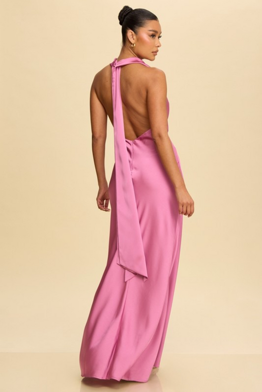 Halter Satin Dress in Pink