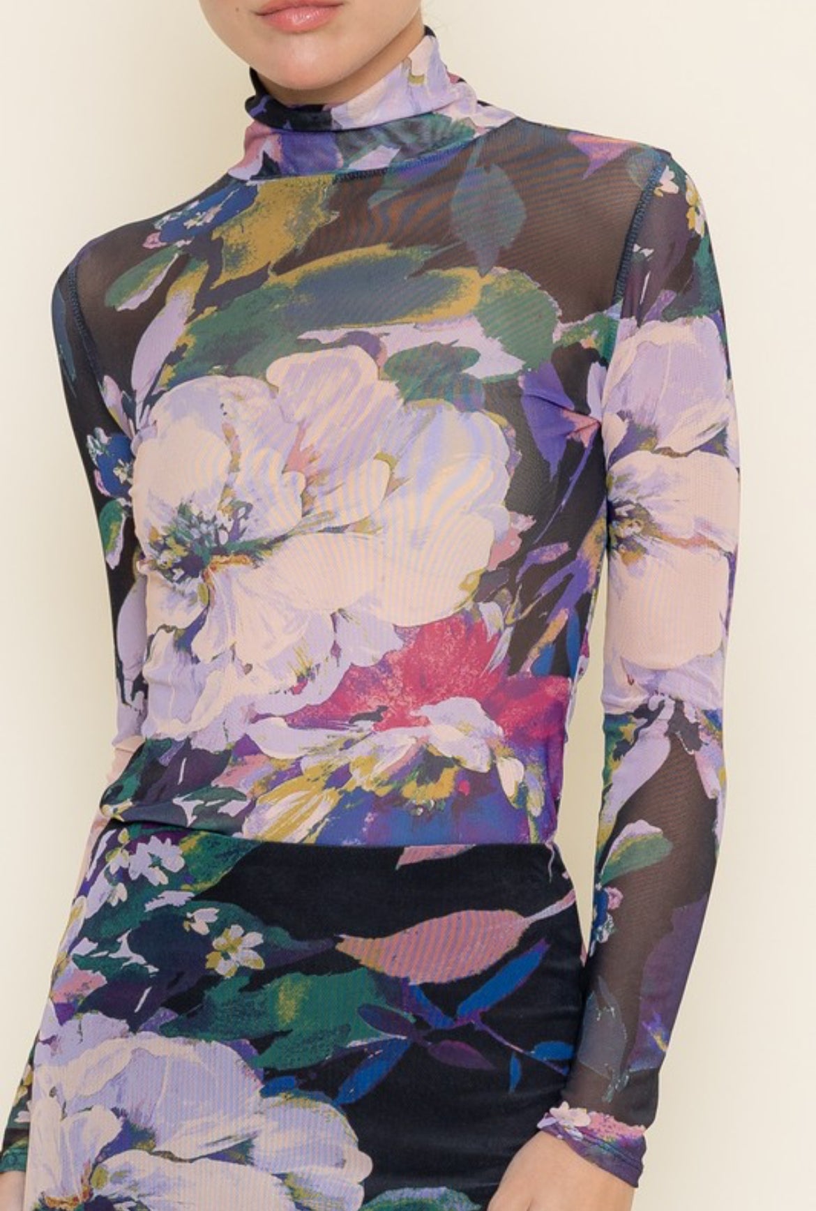 See Through Flower Top and Long Skirt Set