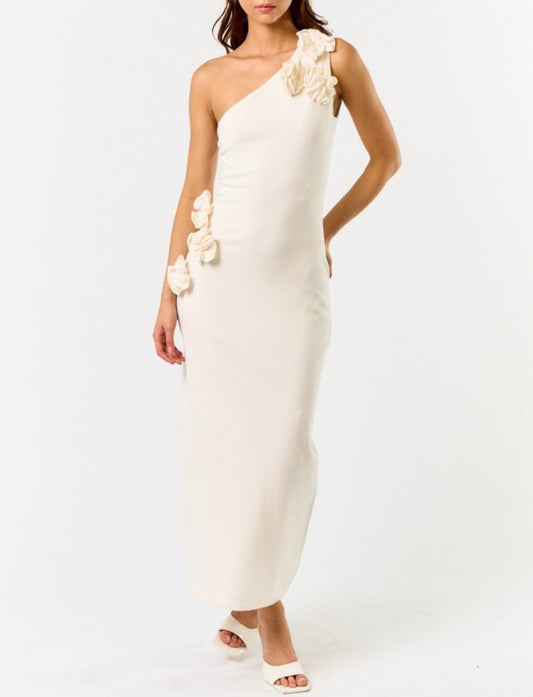 One Shoulder Knit Dress in Cream