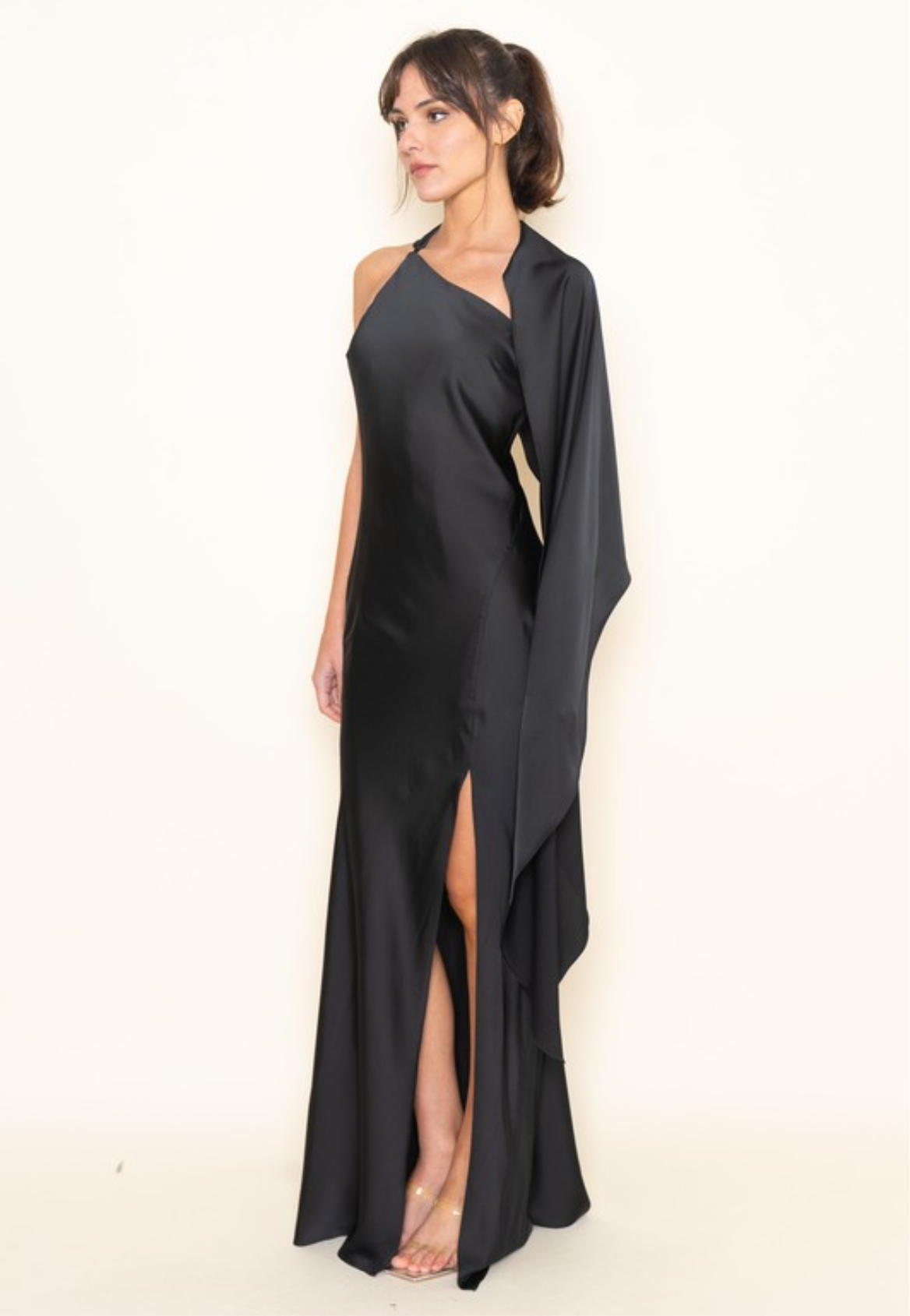 Asymmetric Scarf Dress in Black