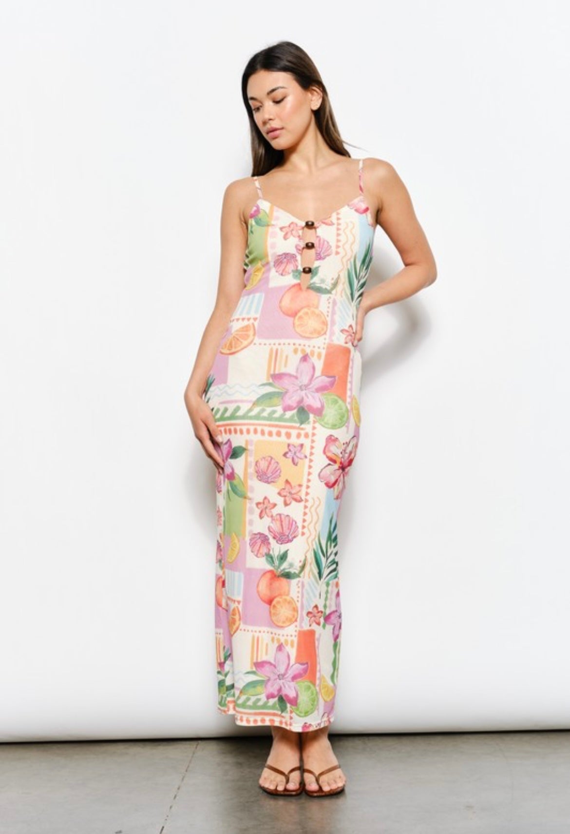 Fruit and Flower Print Mesh Dress