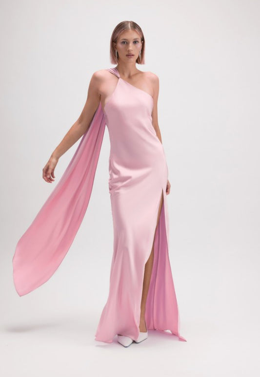 Asymmetric Scarf Dress in Pink