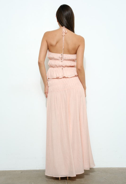 Halter Top and Maxi Skirt Set in Pale Pink