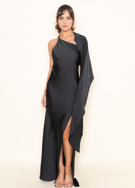 Asymmetric Scarf Dress in Black