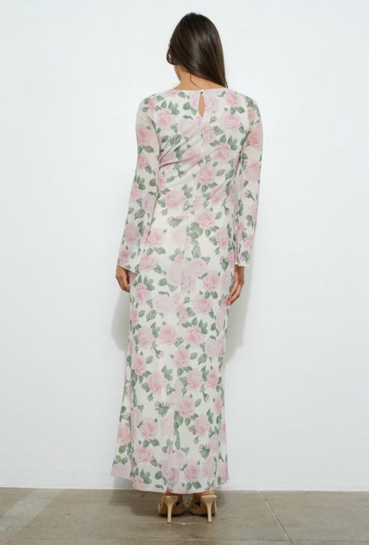 Pink Flower Long Sleeve Dress