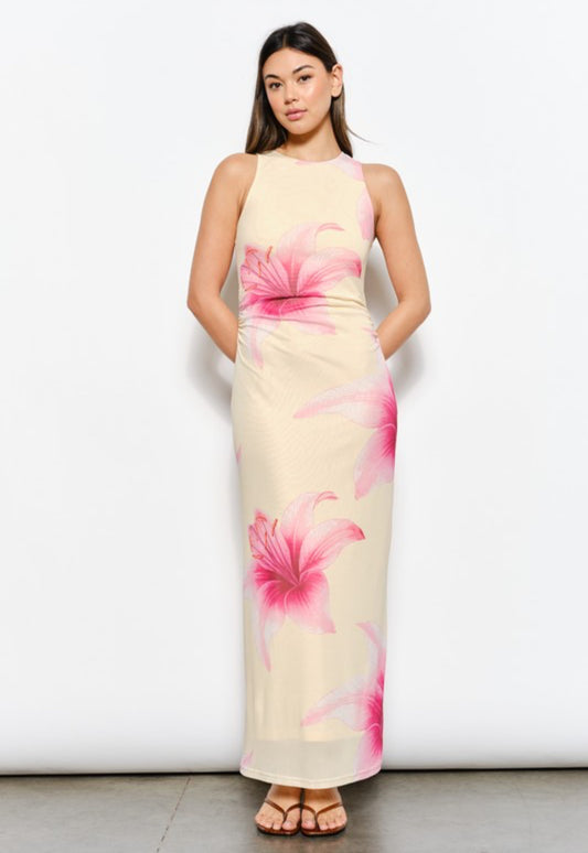 Pink Flower Mesh Dress