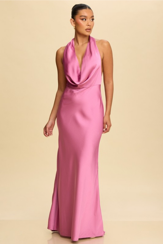 Halter Satin Dress in Pink