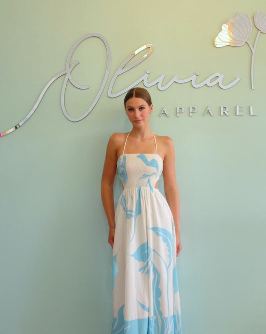 Tropical Open Back Maxi Dress