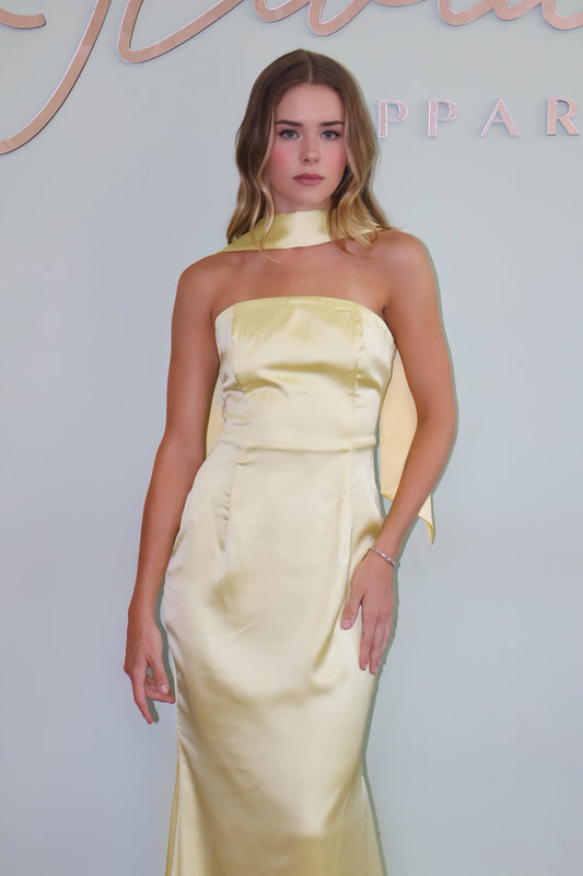 Satin Strapless Dress in Yellow
