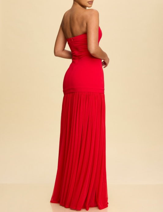 Strapless Tube Dress with Flowy Skirt in Red