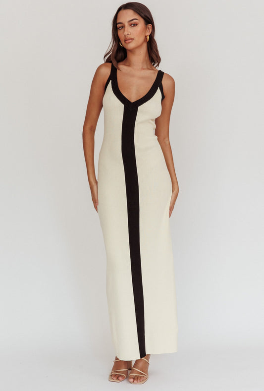 Two Tone Knit Dress Black Stripe