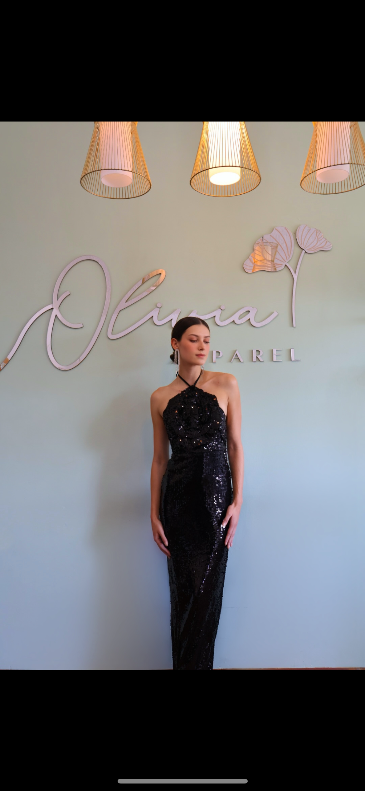 Black Sequin Dress with Flower