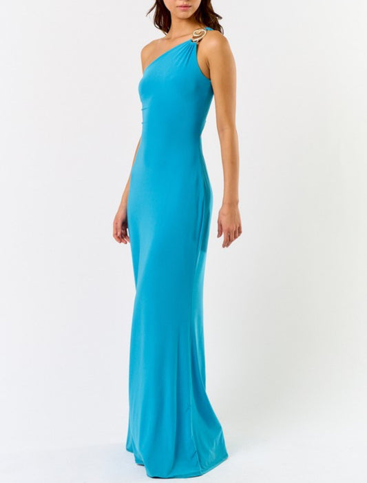 One Shoulder Summer Dress in Blue