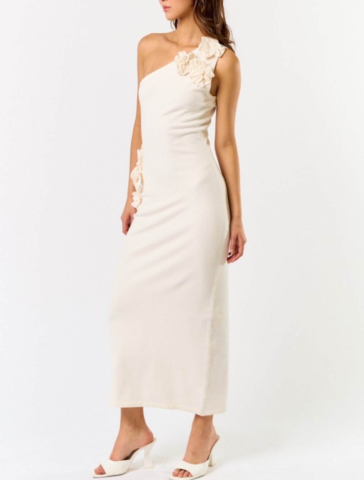 One Shoulder Knit Dress in Cream