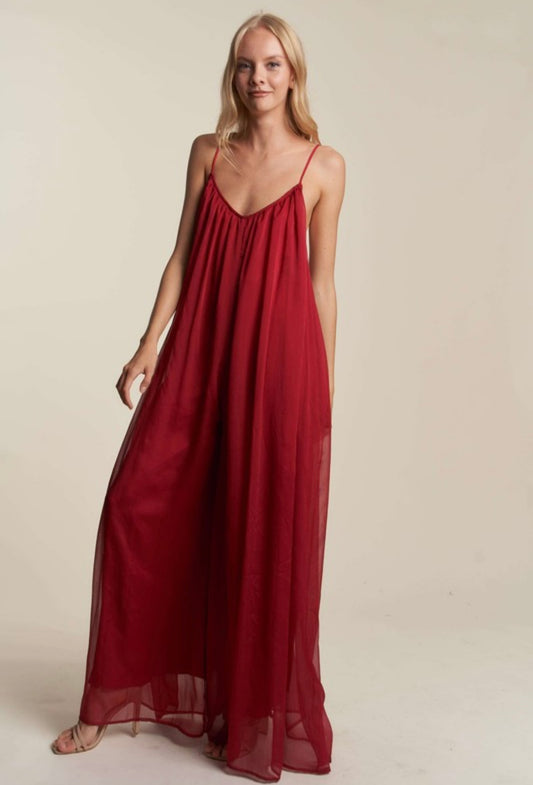 Flowy Chiffon Dress in Wine