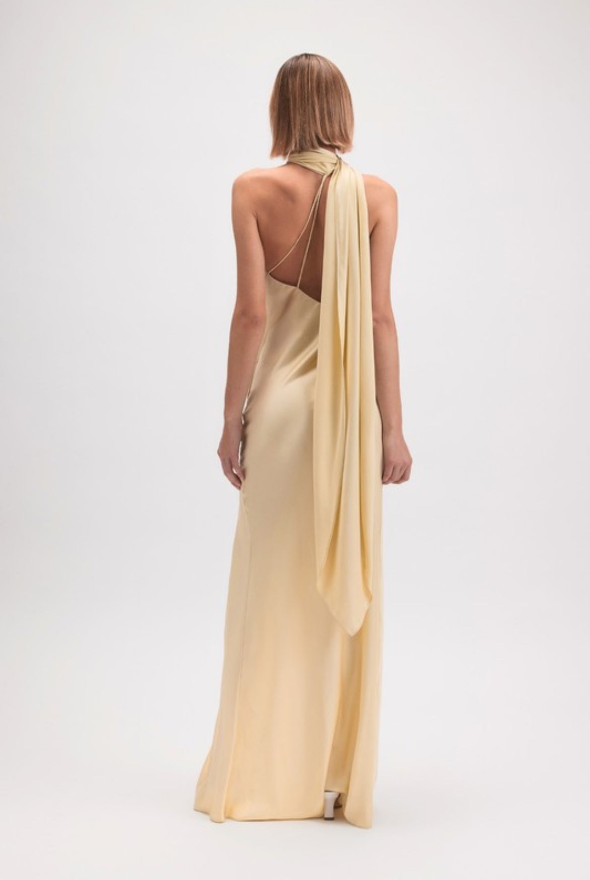 Assymetric Scarf Dress in Butter Yellow
