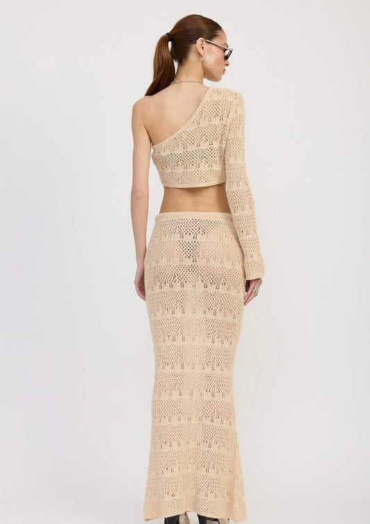One Shoulder Crochet Top and Skirt Set