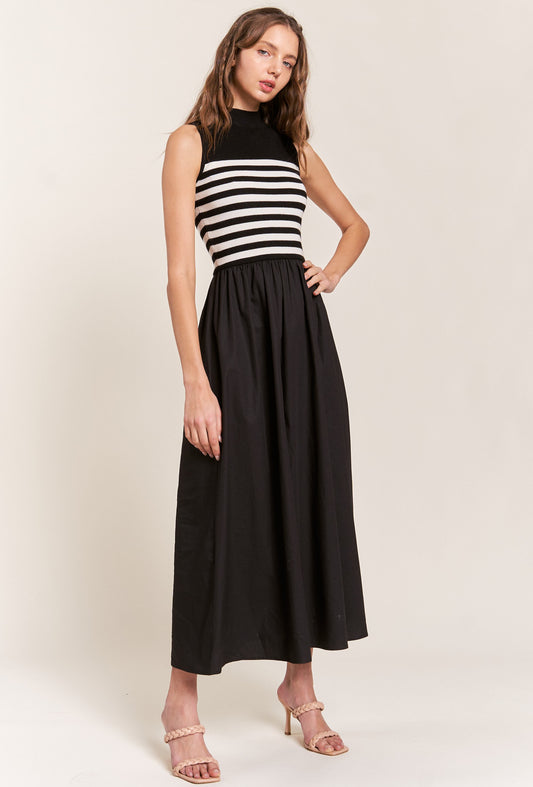 Striped Knit Dress in Black