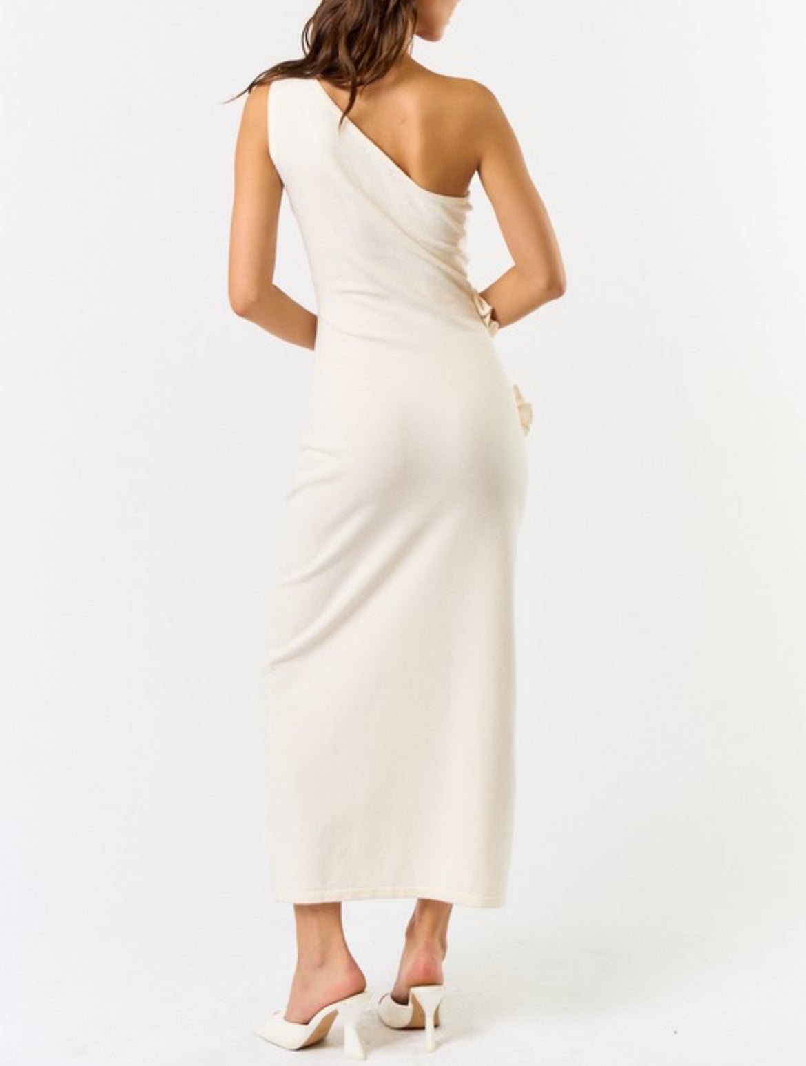 One Shoulder Knit Dress in Cream