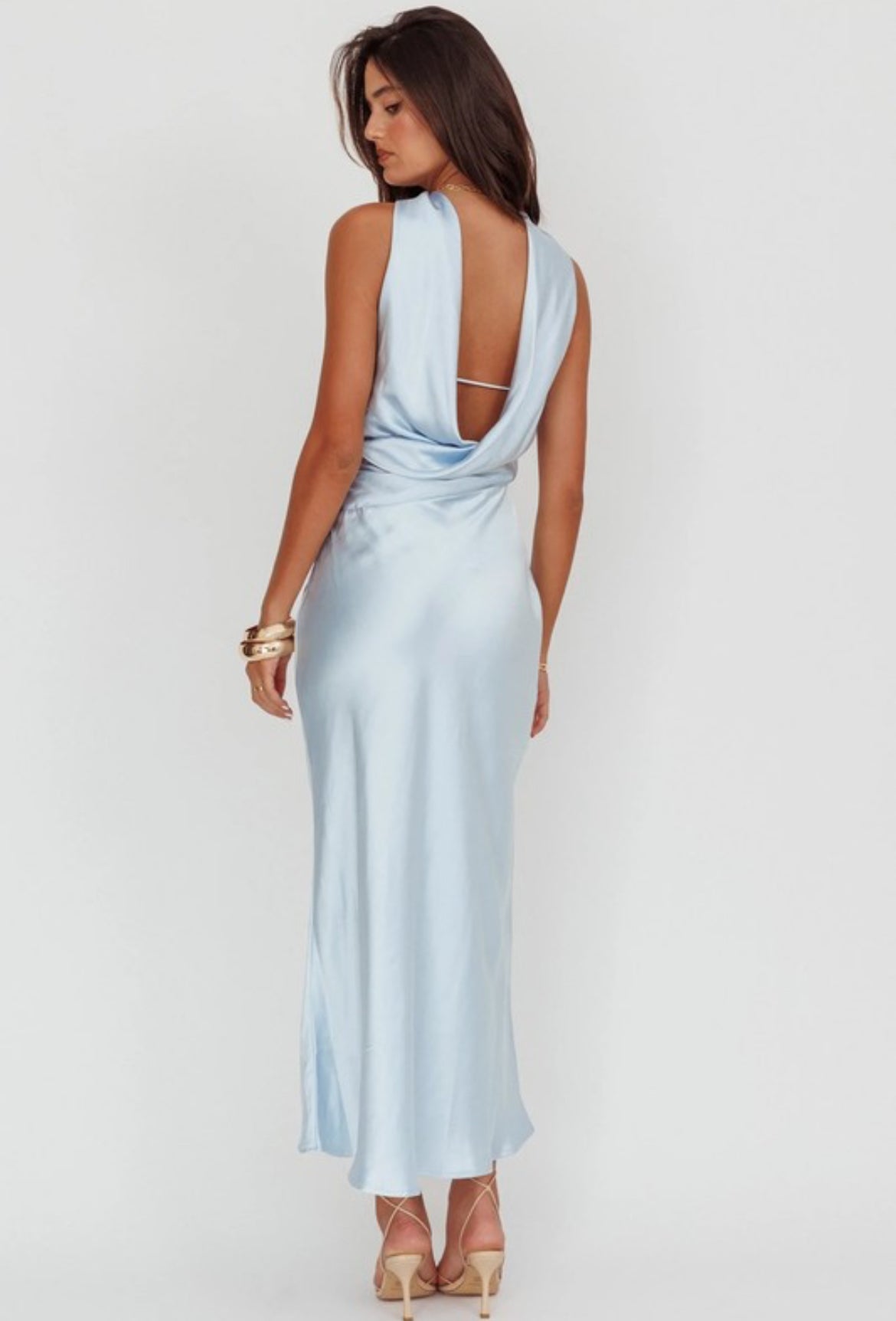 Mock Neck Satin Dress in Baby Blue