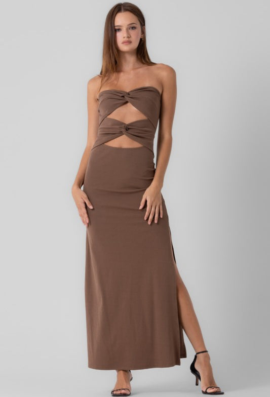Front Cut Out Dress in Brown
