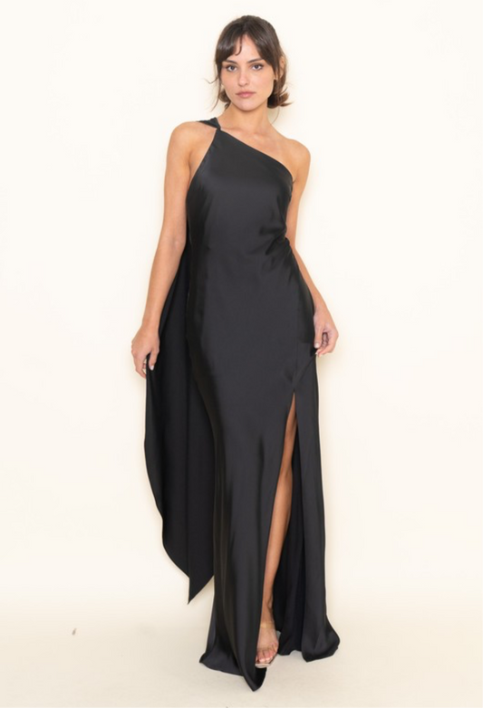 Asymmetric Scarf Dress in Black