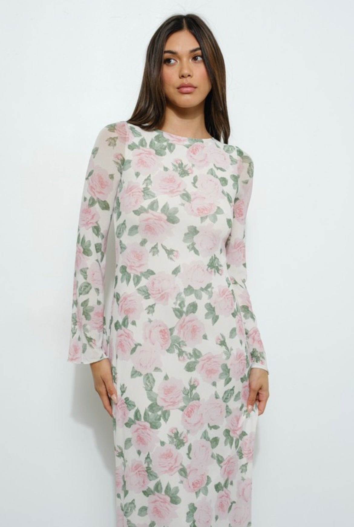 Pink Flower Long Sleeve Dress