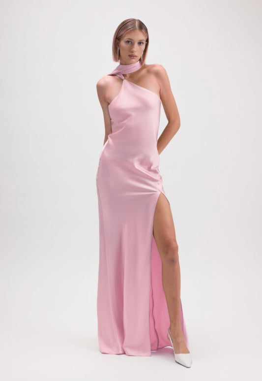 Asymmetric Scarf Dress in Pink