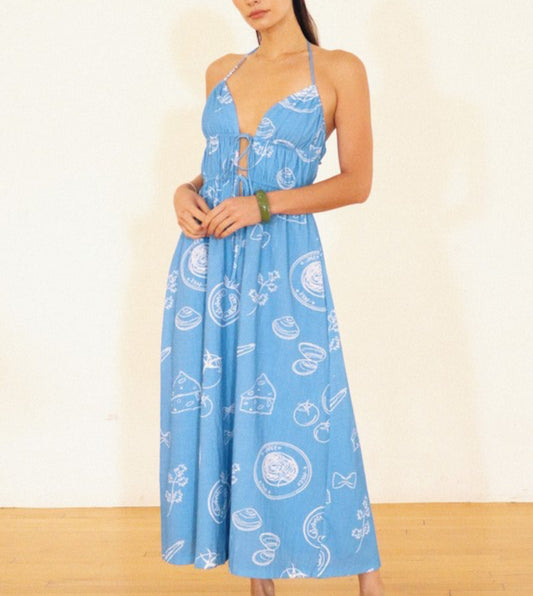 Flowy Foodie Dress in Blue