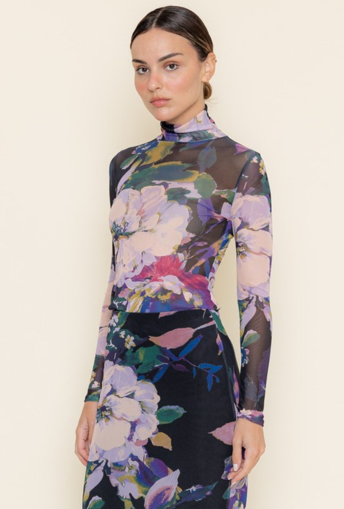 See Through Flower Top and Long Skirt Set