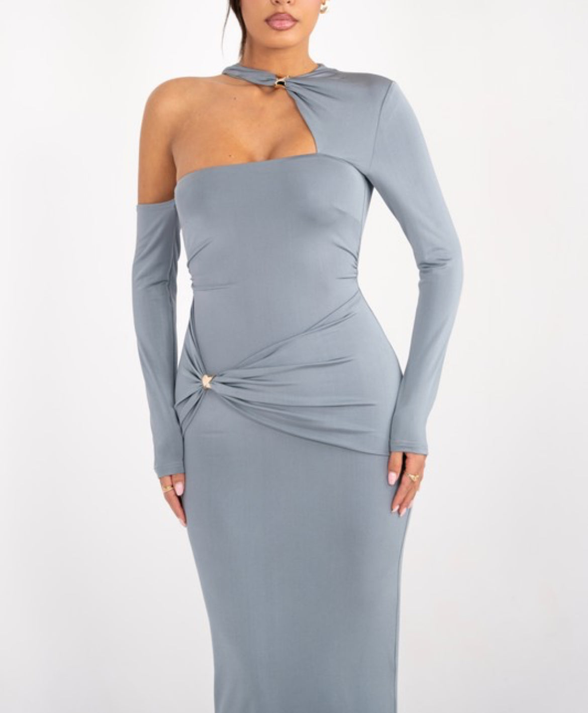 One Shoulder Long Dress in Grey