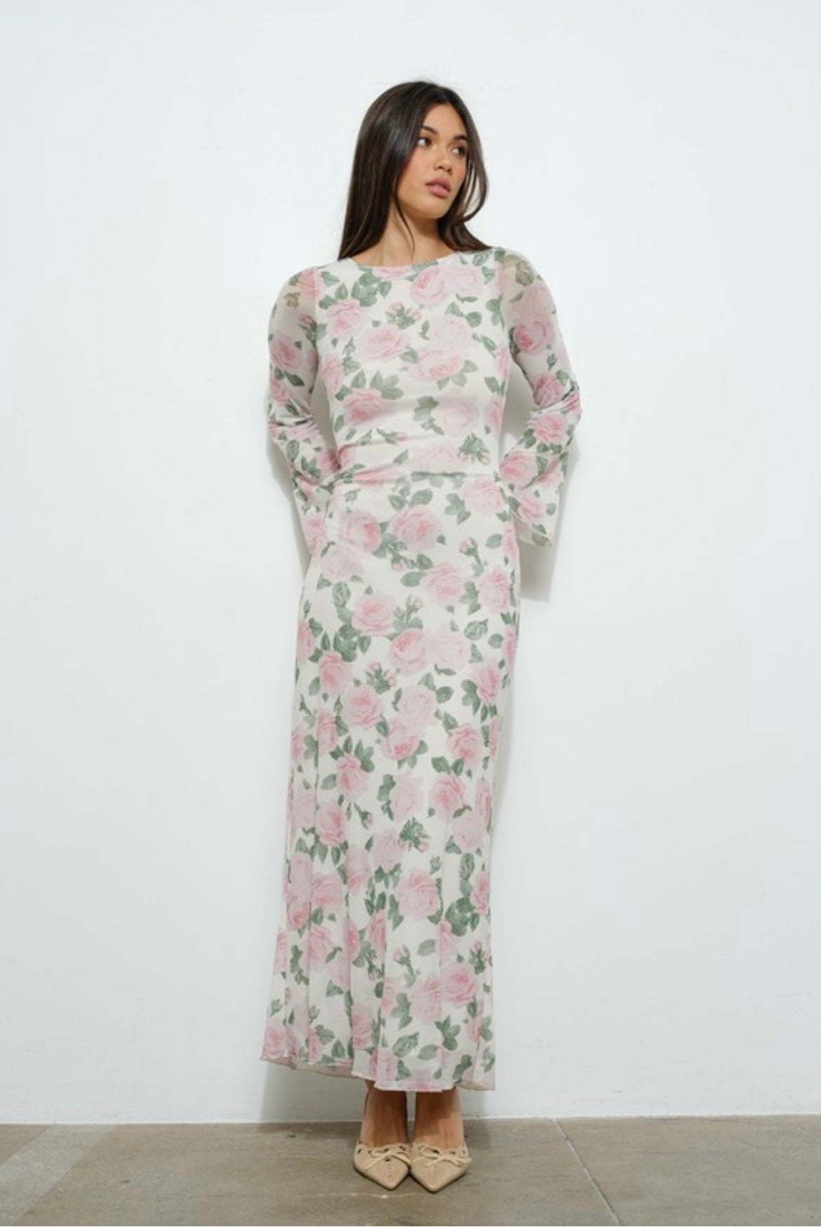 Pink Flower Long Sleeve Dress