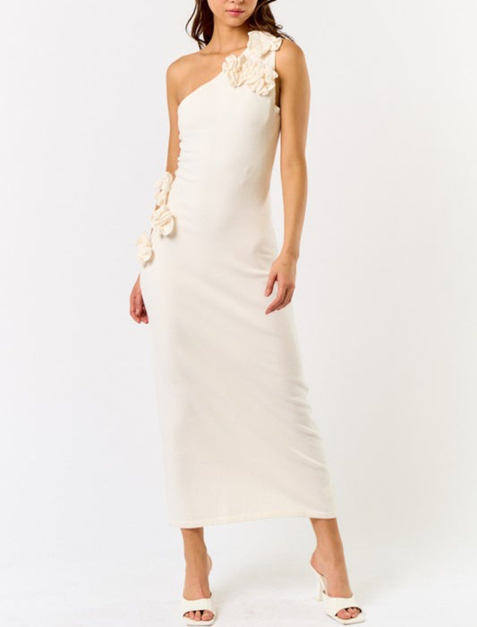 One Shoulder Knit Dress in Cream