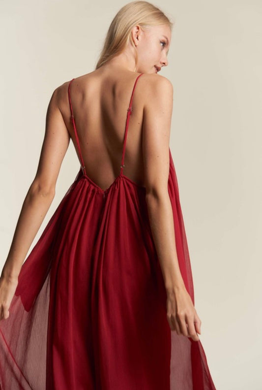 Flowy Chiffon Dress in Wine