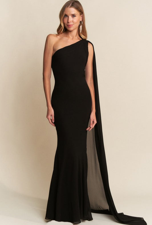 One Shoulder Gown in Black