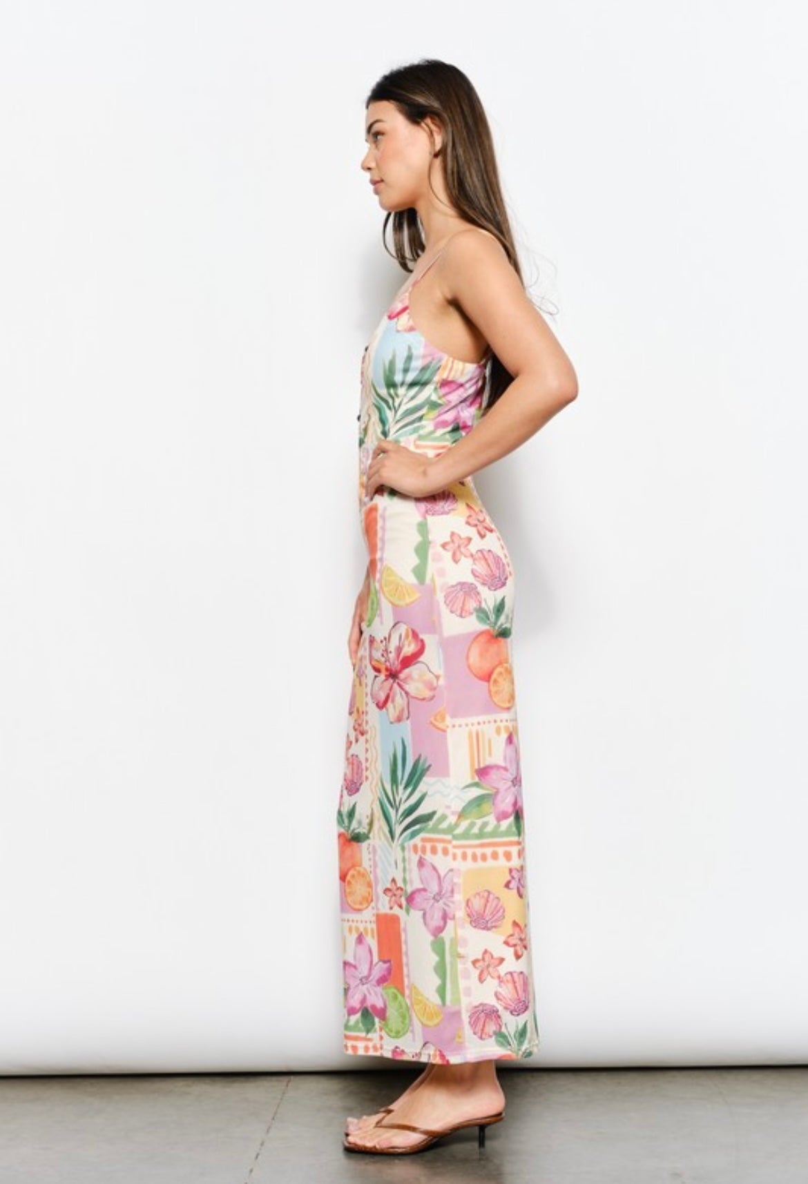 Fruit and Flower Print Mesh Dress