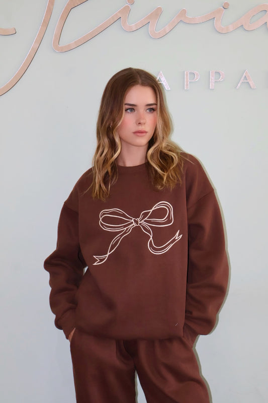 Ribbon Pullover and Pants Set in Brown