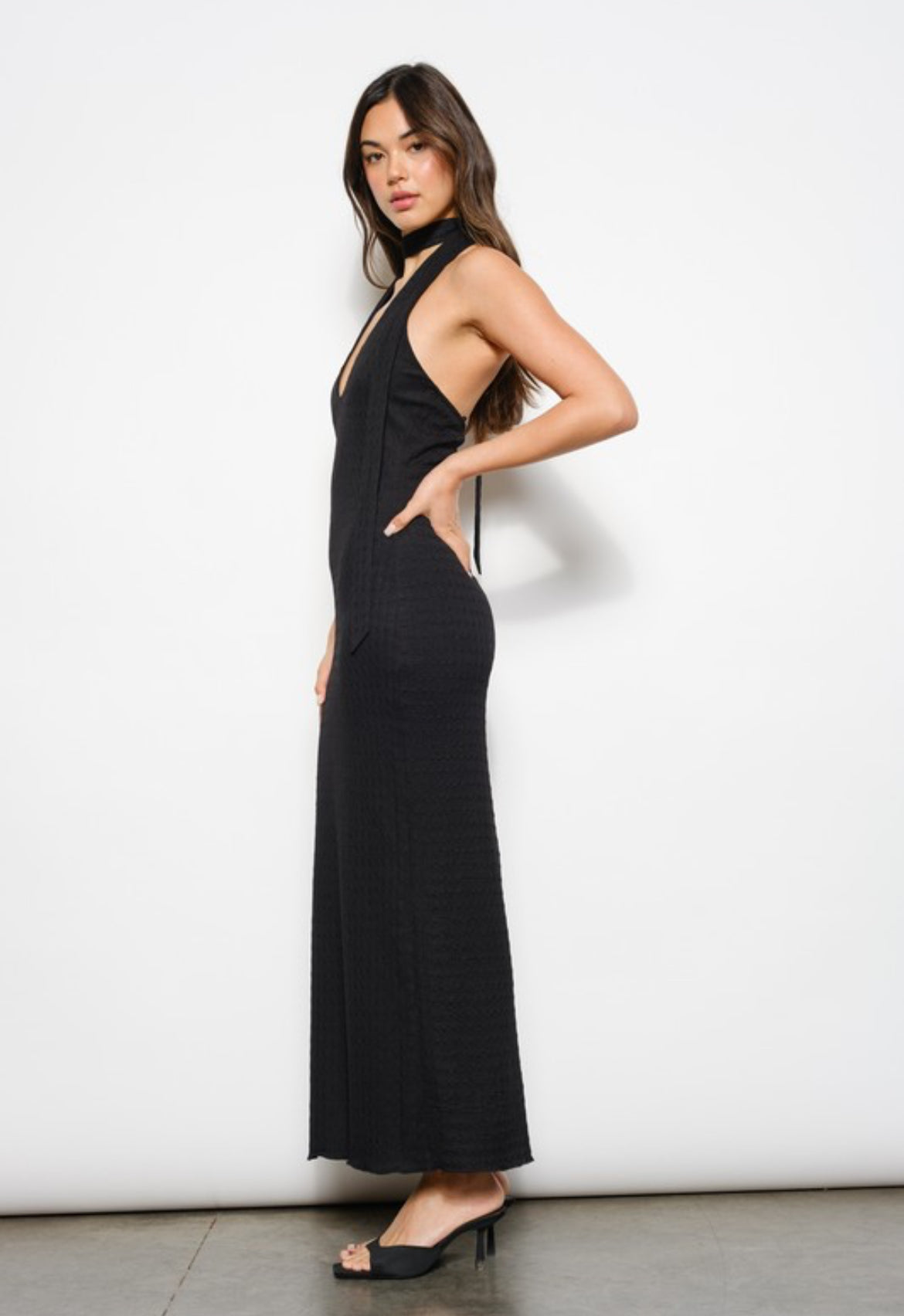 Mock Neck Knit Dress in Black
